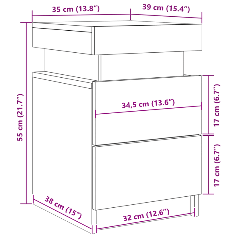 Casa si Gradina - Mobilier - Comode si corpuri - Noptiere - Noptiera cu lumini LED, stejar negru, 35x39x55 cm - Infinity.ro