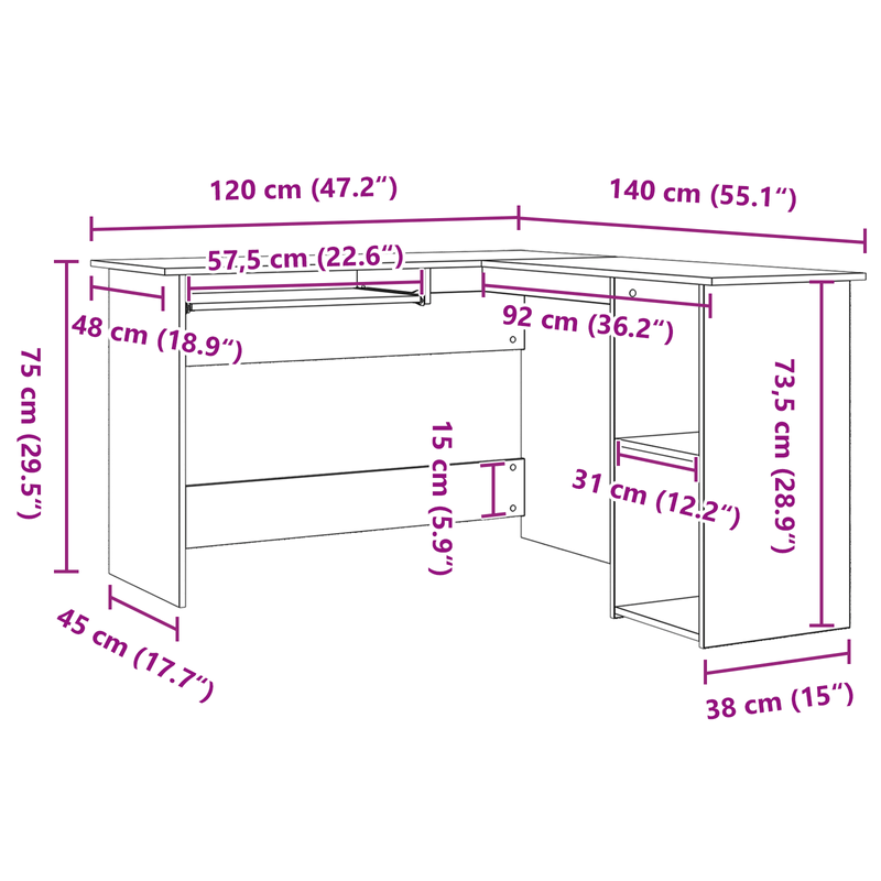 Casa si Gradina - Mobilier - Mese si birouri - Birouri - Birou  Negru Stejar 120x140x75 cm din lemn - Infinity.ro