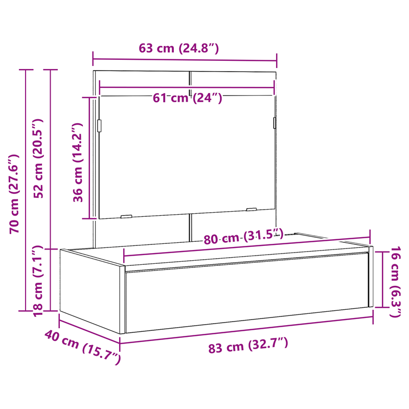 Casa si Gradina - Mobilier - Comode si corpuri - Masute de toaleta - Masa de toaleta suspendata, stejar negru, 83x40x70 cm - Infinity.ro