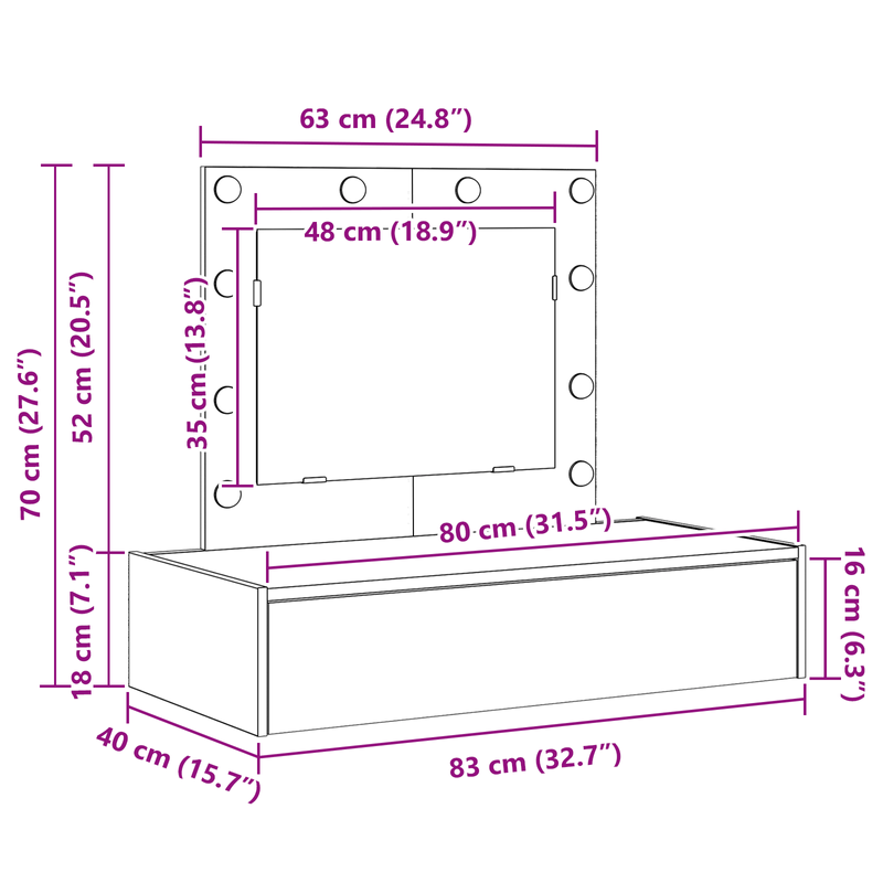 Casa si Gradina - Mobilier - Comode si corpuri - Masute de toaleta - Masa de toaleta suspendata cu LED, gri sonoma - Infinity.ro