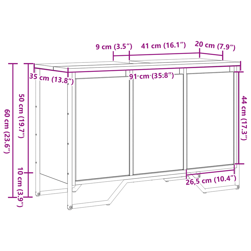 Casa si Gradina - Mobilier - Mobilier baie - Comode baie - Cabinet pentru chiuveta in baie Stejar artizanal 91x35x60 cm Lemn prelucrat - Infinity.ro
