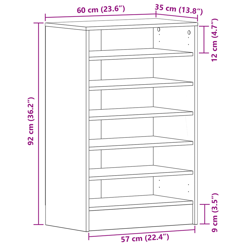 Casa si Gradina - Mobilier - Organizare si depozitare - Organizator incaltaminte - Dulap pentru pantofi  Negru Stejar 60x35x92 cm Lemn prelucrat - Infinity.ro