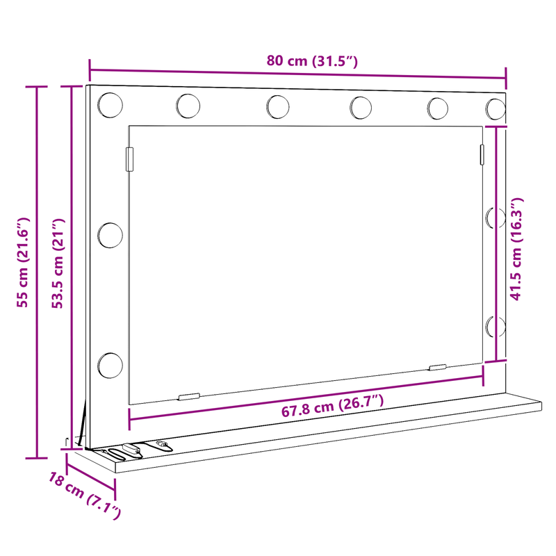 Casa si Gradina - Decoratiuni - Oglinzi - Oglinda de toaleta cu lumini LED Stejar negru 80x55x18 cm - Infinity.ro