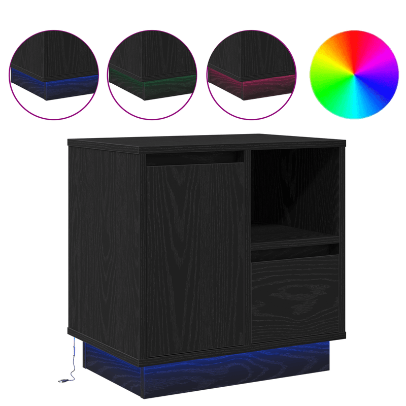 Casa si Gradina - Mobilier - Comode si corpuri - Noptiere - Noptiera cu LED Stejar Negru 50x34,5x50 cm - Infinity.ro