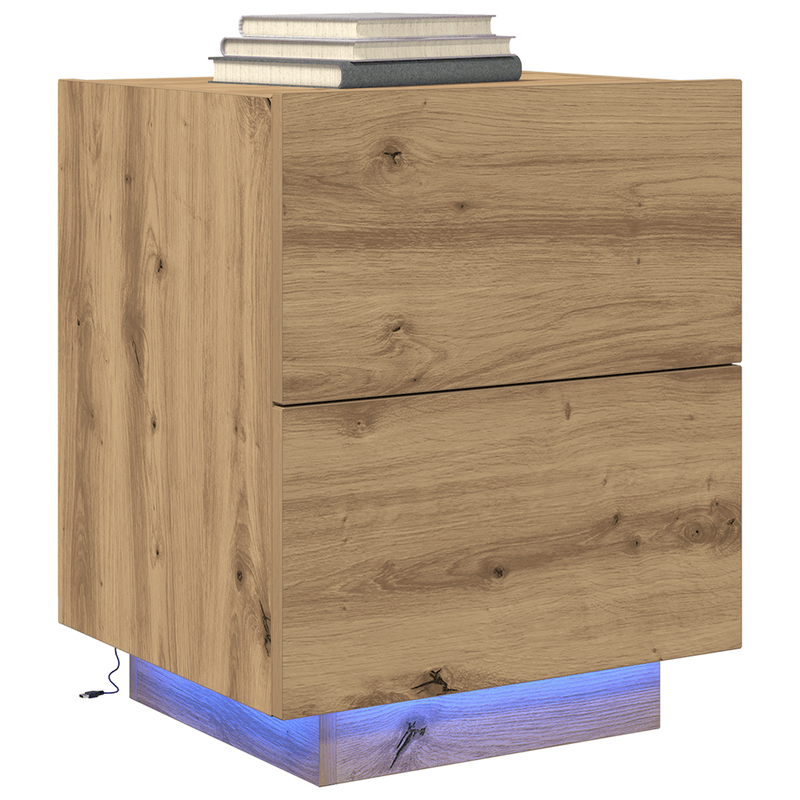 Casa si Gradina - Mobilier - Comode si corpuri - Noptiere - Noptiere cu LED-uri, 2 buc., stejar artizanal, 45x40x55 cm - Infinity.ro
