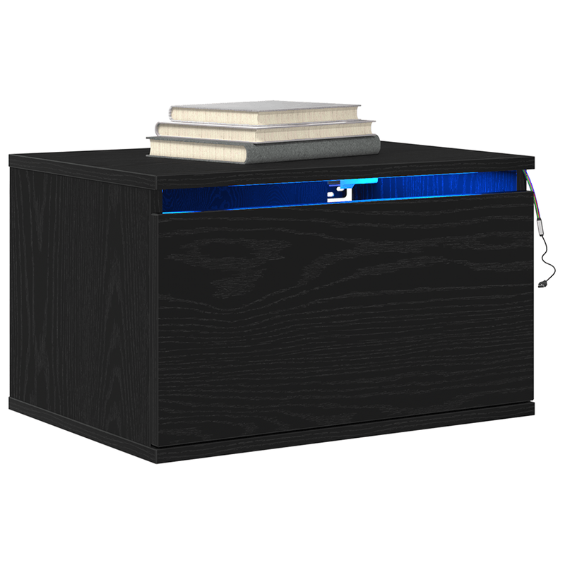 Casa si Gradina - Mobilier - Comode si corpuri - Noptiere - Noptiera cu LED-uri, de perete, stejar negru, 50x36x30 cm - Infinity.ro