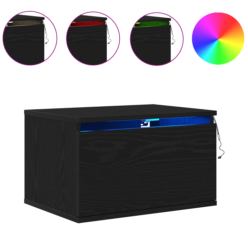 Casa si Gradina - Mobilier - Comode si corpuri - Noptiere - Noptiera cu LED-uri, de perete, stejar negru, 50x36x30 cm - Infinity.ro