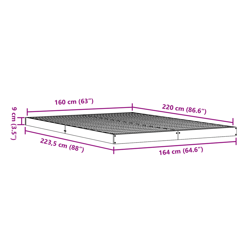 Casa si Gradina - Mobilier - Paturi si accesorii - Paturi - Cadru de pat de podea, alb, 160x220 cm, lemn masiv de pin - Infinity.ro