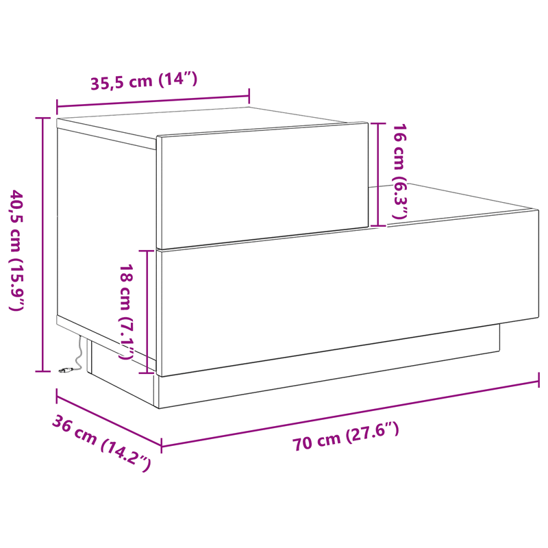 Casa si Gradina - Mobilier - Comode si corpuri - Noptiere - Noptiera cu LED-uri, lemn vechi, 100x36x49 cm - Infinity.ro