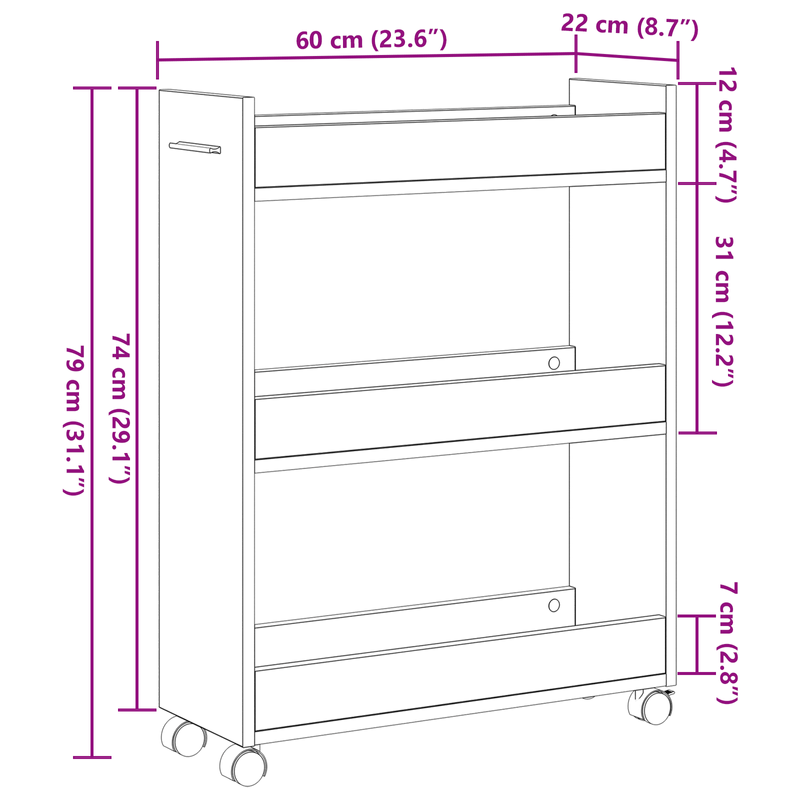 Casa si Gradina - Mobilier - Dulapuri si sifoniere - Dulapuri - Dulap cu roti, stejar negru, 60x22x79 cm, lemn prelucrat - Infinity.ro