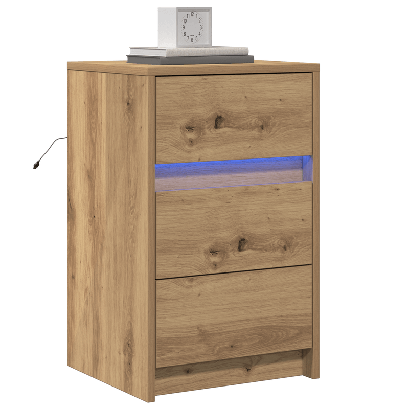 Casa si Gradina - Mobilier - Comode si corpuri - Noptiere - Noptiera cu LED-uri Stejar Artisan Lemn Ingineresc - Infinity.ro