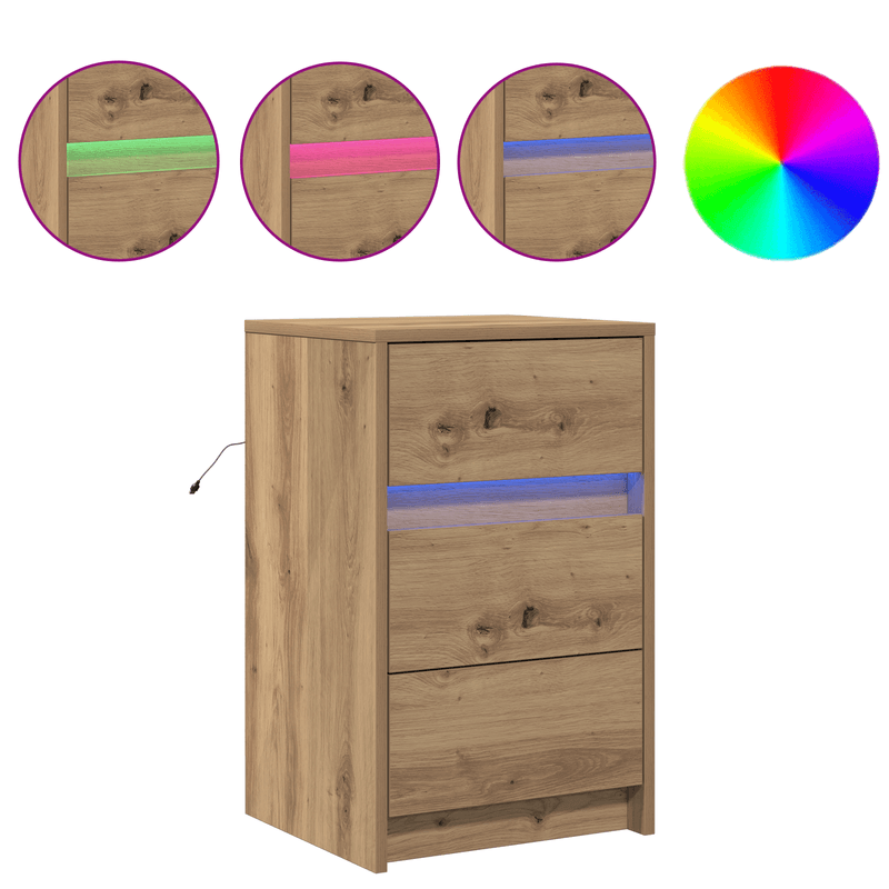 Casa si Gradina - Mobilier - Comode si corpuri - Noptiere - Noptiera cu LED-uri Stejar Artisan Lemn Ingineresc - Infinity.ro