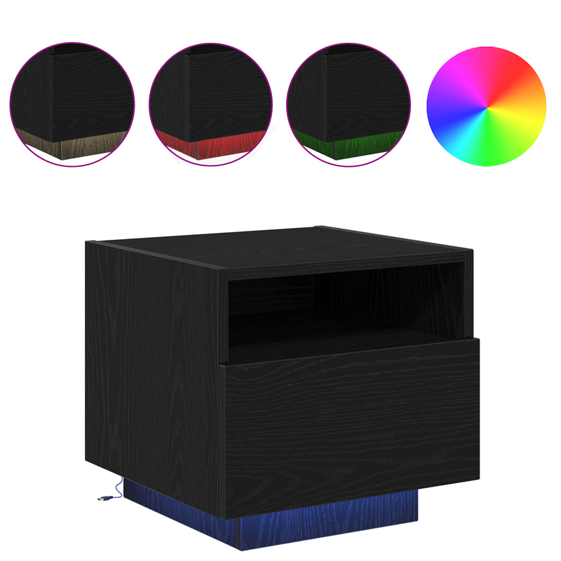 Casa si Gradina - Mobilier - Comode si corpuri - Noptiere - Noptiere cu LED-uri, 2 buc., stejar negru, 40x39x37 cm - Infinity.ro