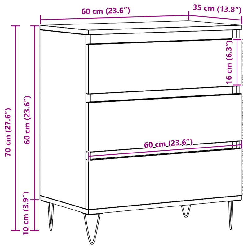 Casa si Gradina - Mobilier - Comode si corpuri - Comode - Dulap cu sertare, stejar artizanal, 60x35x70 cm, lemn prelucrat - Infinity.ro