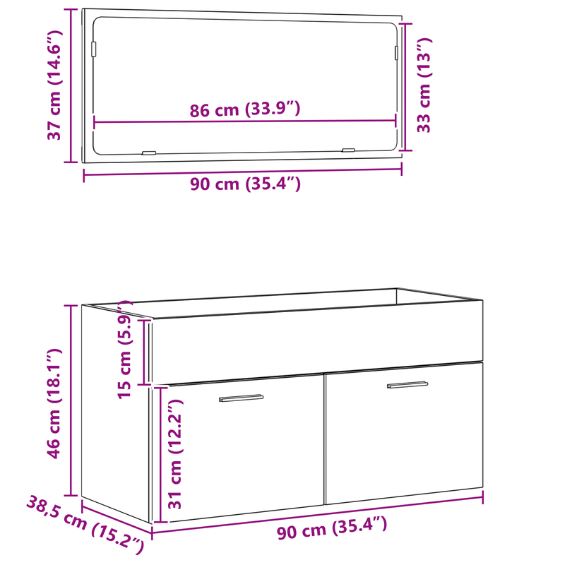Casa si Gradina - Mobilier - Seturi de mobilier - Seturi baie - Set mobilier de baie, 2 Piese, stejar negru, lemn prelucrat - Infinity.ro