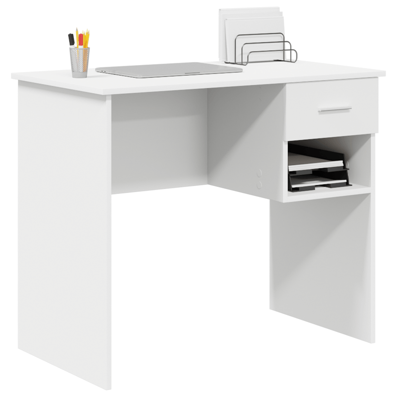 Casa si Gradina - Mobilier - Mese si birouri - Birouri - Birou cu spatiu de stocare alb 90x49.5x75 cm lemn prelucrat - Infinity.ro