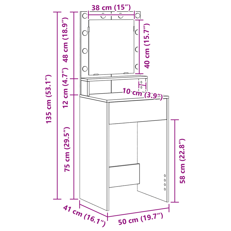 Casa si Gradina - Mobilier - Comode si corpuri - Masute de toaleta - Masa de toaleta cu lumini LED, stejar negru, 50x41x135 cm - Infinity.ro