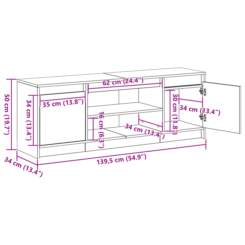 Casa si Gradina - Mobilier - Comode si corpuri - Comode - Cabinet TV cu LED Stejar artizanal 139.5x34x50 cm Lemn aglomerat - Infinity.ro