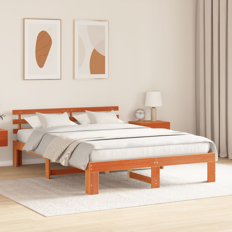 Casa si Gradina - Mobilier - Paturi si accesorii - Paturi - Cadru de Pat din Lemn de Pin Maro cerat Lemn masiv 140 x 200 cm - Infinity.ro