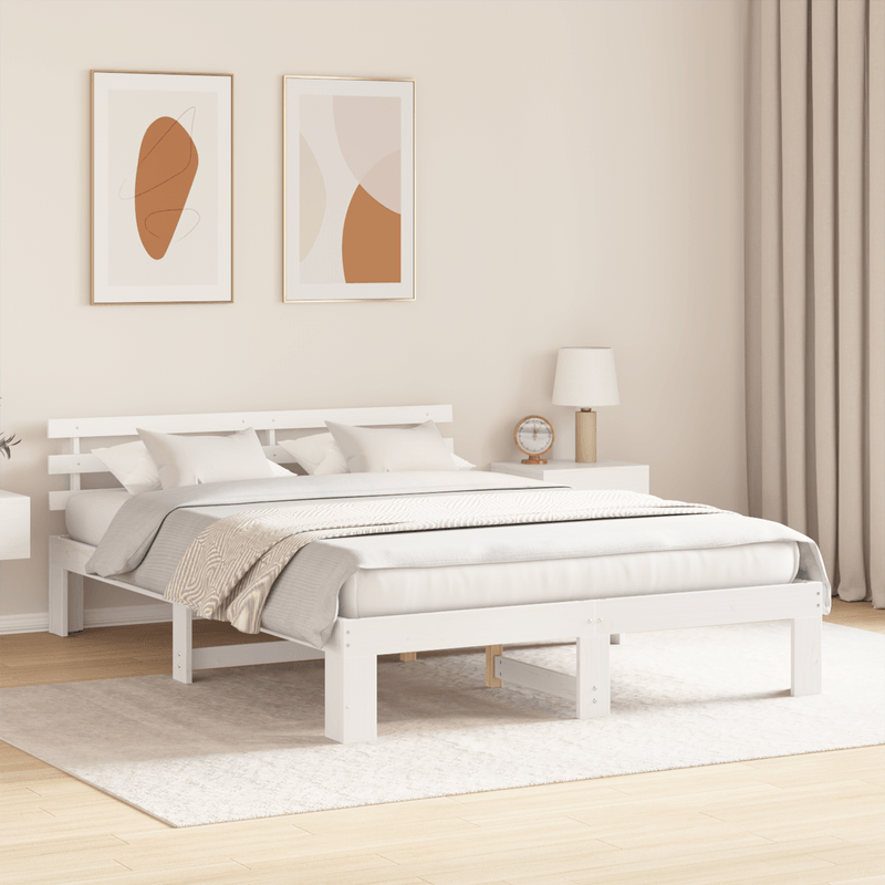 Casa si Gradina - Mobilier - Paturi si accesorii - Paturi - Cadru de pat alb din lemn Alb Lemn 150 x 200 cm Durabil - Infinity.ro
