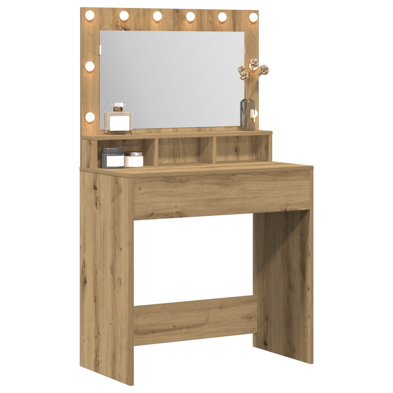 Casa si Gradina - Mobilier - Comode si corpuri - Masute de toaleta - Masa de toaleta cu lumini LED, stejar artizanal, 79x41x135 cm - Infinity.ro