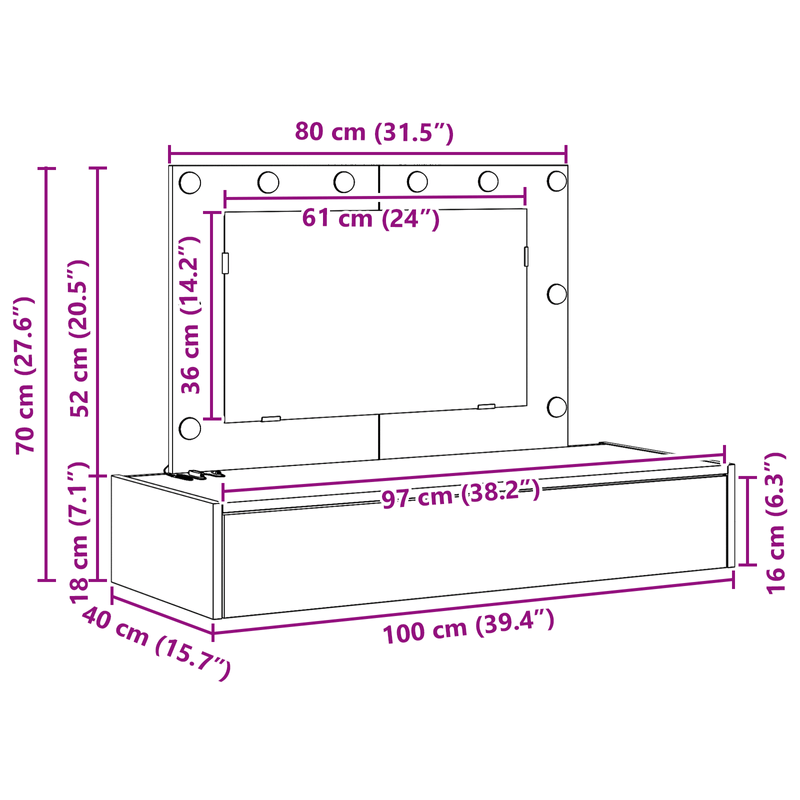 Casa si Gradina - Mobilier - Comode si corpuri - Masute de toaleta - Masa de toaleta suspendata cu LED, stejar fumuriu - Infinity.ro