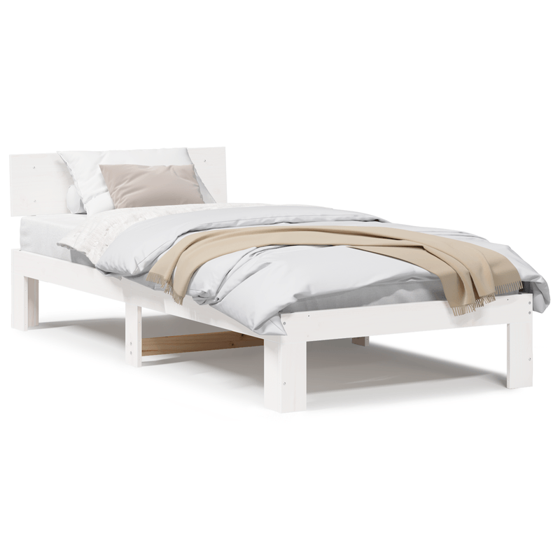 Casa si Gradina - Mobilier - Paturi si accesorii - Paturi - Cadru de pat cu tablie alb 100x200 cm din lemn masiv de pin - Infinity.ro