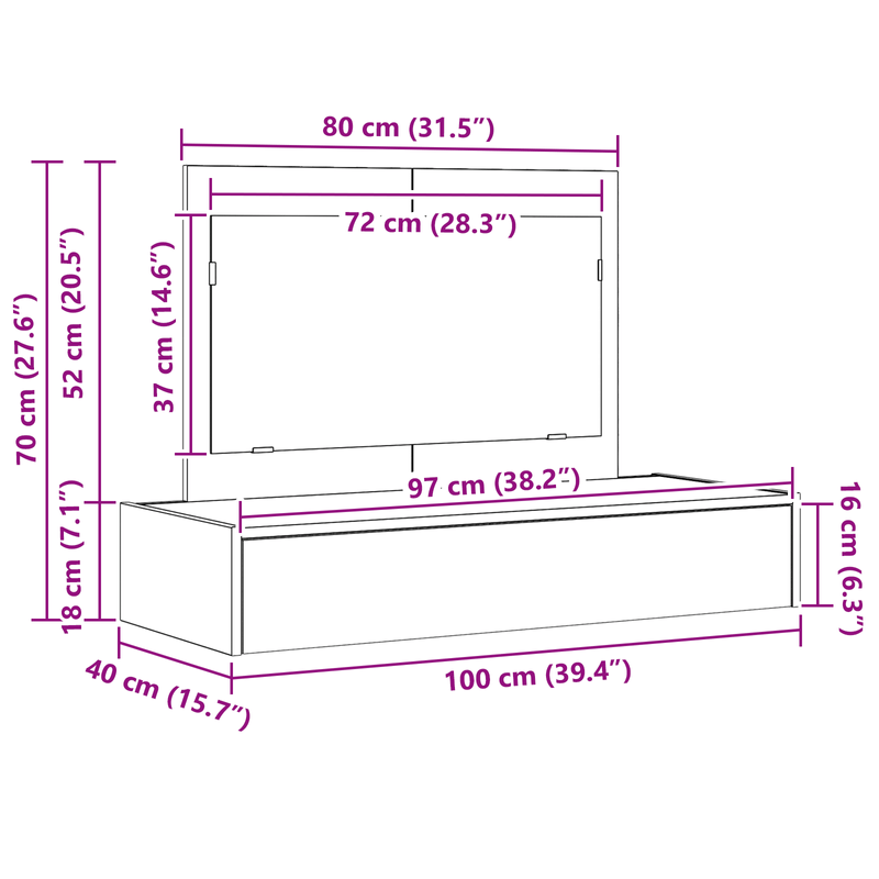 Casa si Gradina - Mobilier - Comode si corpuri - Masute de toaleta - Masa de toaleta suspendata, stejar artizanal, 100x40x70 cm - Infinity.ro