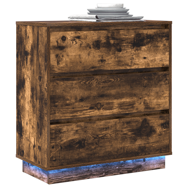 Casa si Gradina - Mobilier - Comode si corpuri - Noptiere - Noptiera cu LED, stejar fumuriu, 71x34,5x75 cm, lemn prelucrat - Infinity.ro