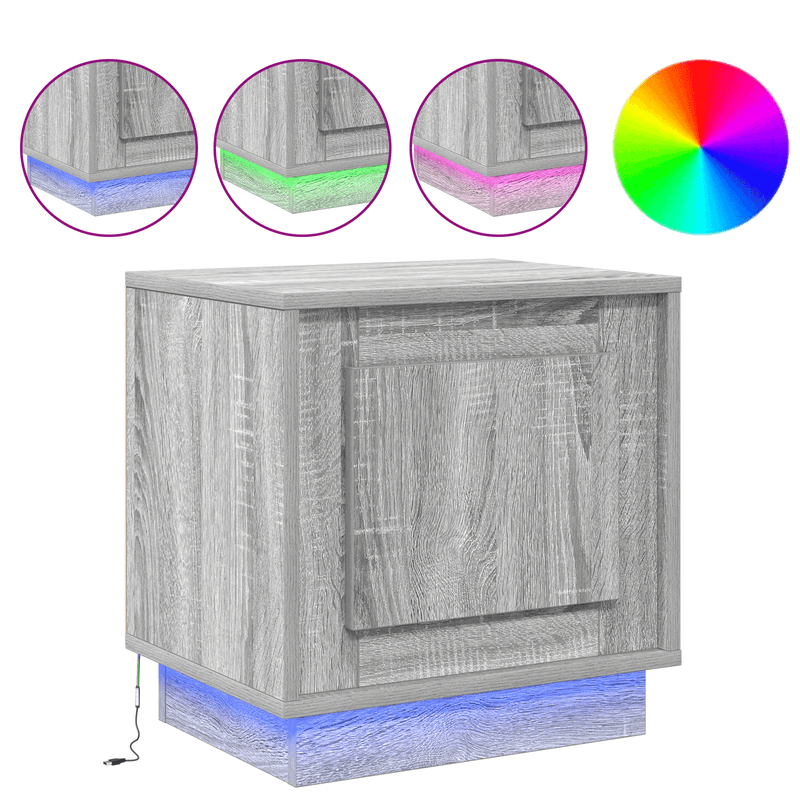 Casa si Gradina - Mobilier - Comode si corpuri - Noptiere - Noptiera cu lumini LED 2 buc Gri Sonoma 44x34,5x45 cm - Infinity.ro