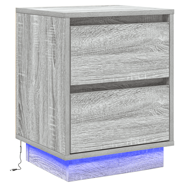 Casa si Gradina - Mobilier - Comode si corpuri - Noptiere - Cabinet de noptiera cu lumini LED Gri Sonoma 39x34,5x50 cm - Infinity.ro