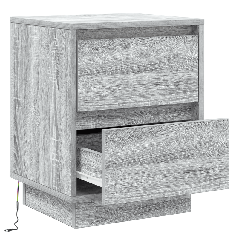 Casa si Gradina - Mobilier - Comode si corpuri - Noptiere - Cabinet de noptiera cu lumini LED Gri Sonoma 39x34,5x50 cm - Infinity.ro