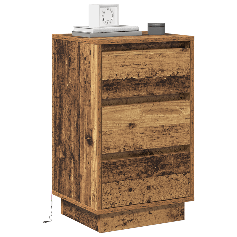 Casa si Gradina - Mobilier - Comode si corpuri - Noptiere - Noptiera cu LED Lemn Vechi 39x34.5x65 cm Lemn prelucrat - Infinity.ro