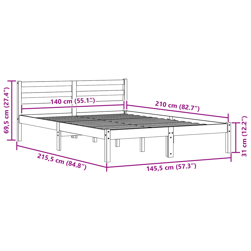 Casa si Gradina - Mobilier - Paturi si accesorii - Paturi - Cadru de pat cu tablie, 140x210 cm, lemn masiv de pin - Infinity.ro