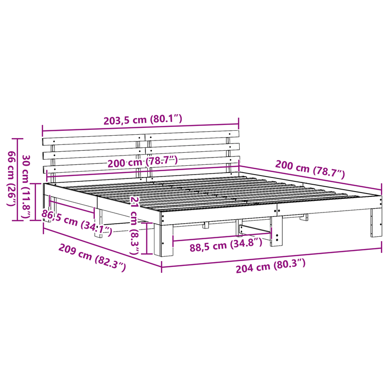Casa si Gradina - Mobilier - Paturi si accesorii - Paturi - Cadru de pat din lemn de pin Maro cerat Lemn masiv 200 x 200 cm - Infinity.ro
