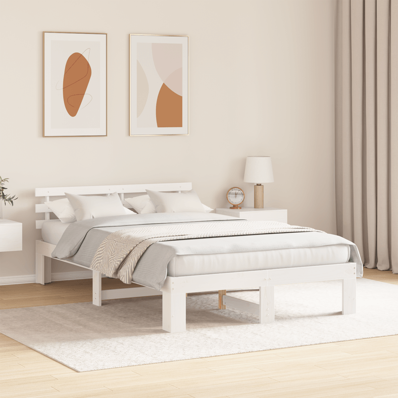 Casa si Gradina - Mobilier - Paturi si accesorii - Paturi - Cadru de Pat Alb din Lemn de Pin Alb Lemn masiv de pin 135 x 190 cm - Infinity.ro