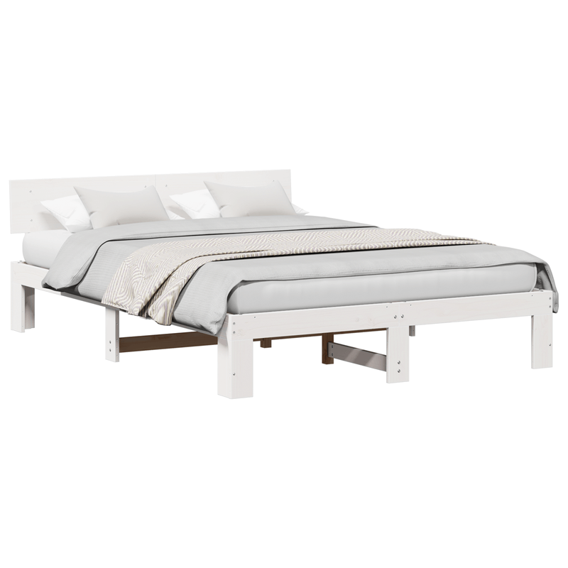 Casa si Gradina - Mobilier - Paturi si accesorii - Paturi - Cadru de Pat cu Tablie Alb 140x200 cm Lemn Masiv de Pin - Infinity.ro