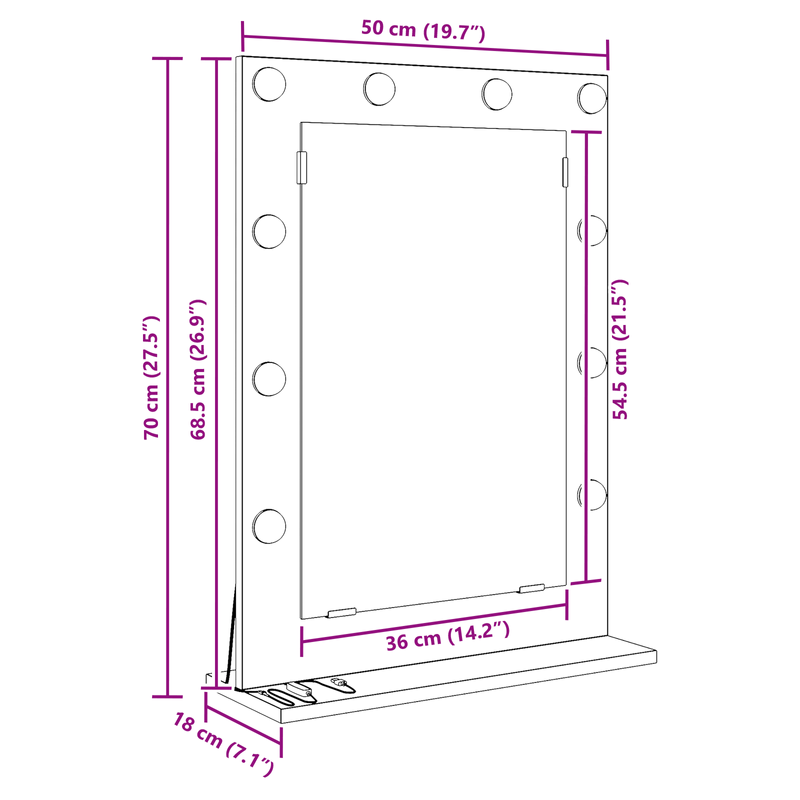 Casa si Gradina - Decoratiuni - Oglinzi - Oglinda de Toaleta Stejar Sonoma MDF, Sticla 70 x 50 x 18 cm - Infinity.ro