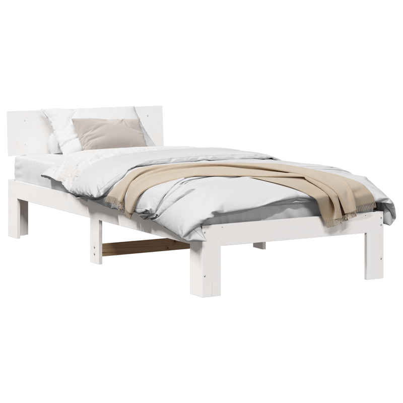 Casa si Gradina - Mobilier - Paturi si accesorii - Paturi - Cadru de pat cu spatar alb 75x190 cm din lemn masiv de pin - Infinity.ro