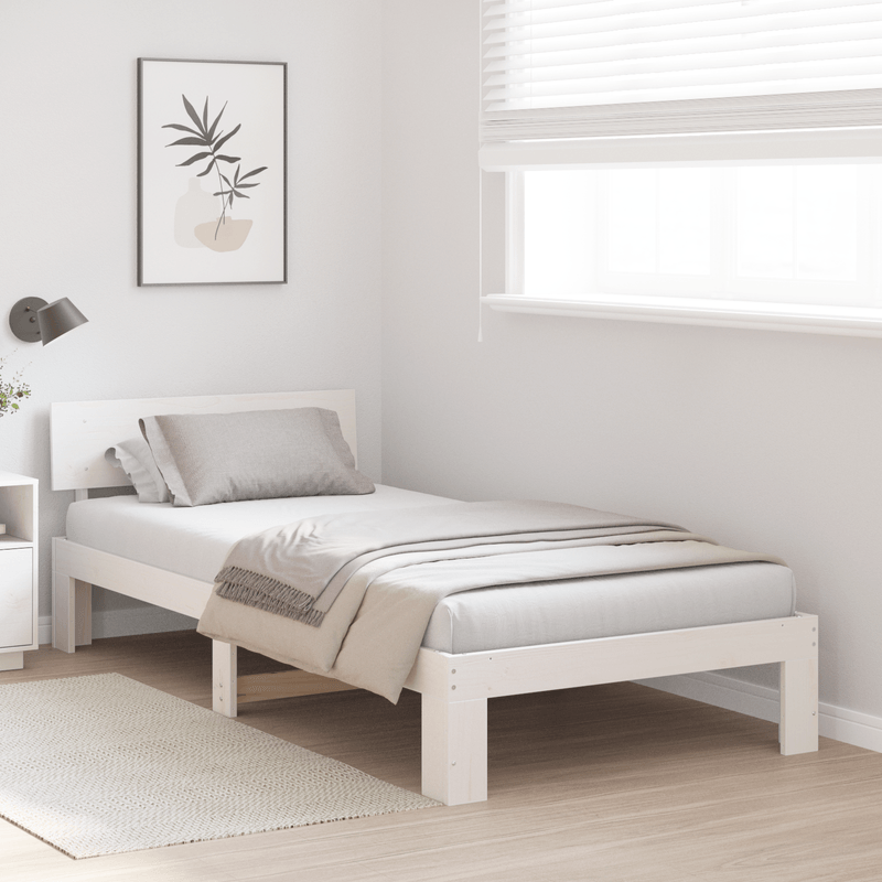 Casa si Gradina - Mobilier - Paturi si accesorii - Paturi - Cadru de pat cu spatar alb 75x190 cm din lemn masiv de pin - Infinity.ro