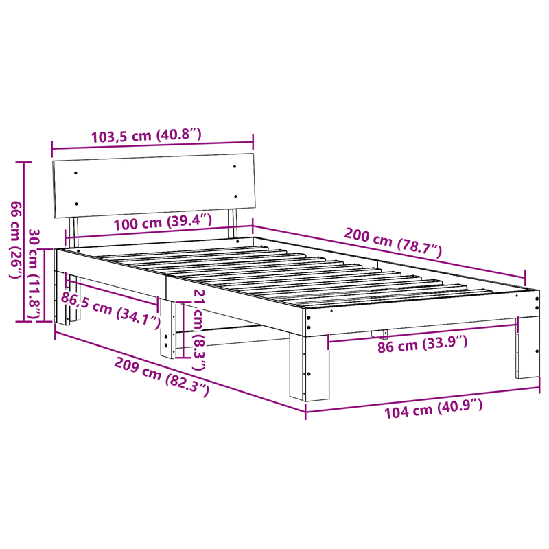Casa si Gradina - Mobilier - Paturi si accesorii - Paturi - Cadru de pat cu tablier 100x200 cm din lemn masiv de pin - Infinity.ro