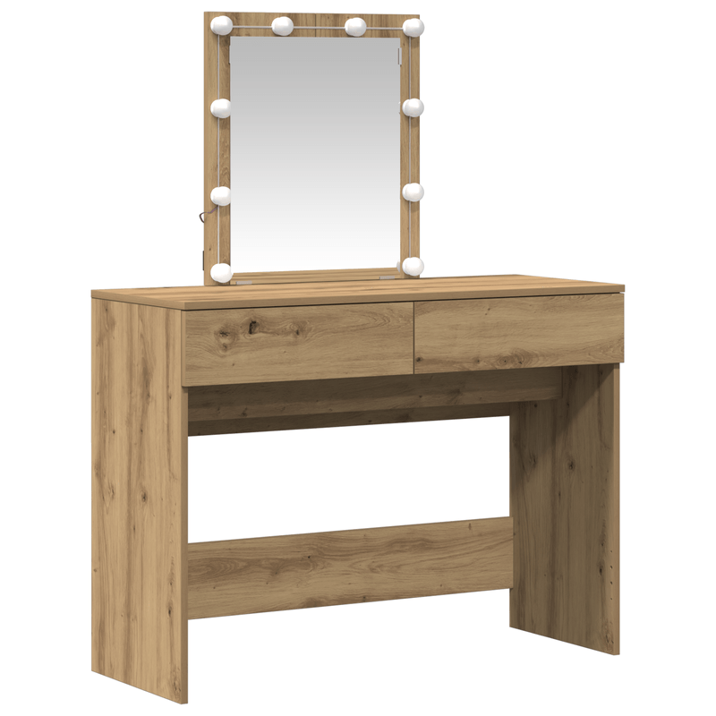 Casa si Gradina - Mobilier - Comode si corpuri - Masute de toaleta - Masa de toaleta oglinda & LED, stejar artizanal, lemn prelucrat - Infinity.ro