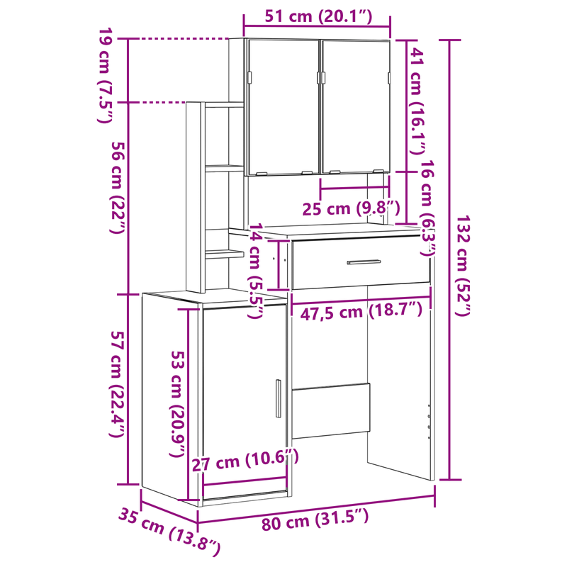 Casa si Gradina - Mobilier - Comode si corpuri - Masute de toaleta - Masa de toaleta oglinda & LED, stejar negru, lemn prelucrat - Infinity.ro