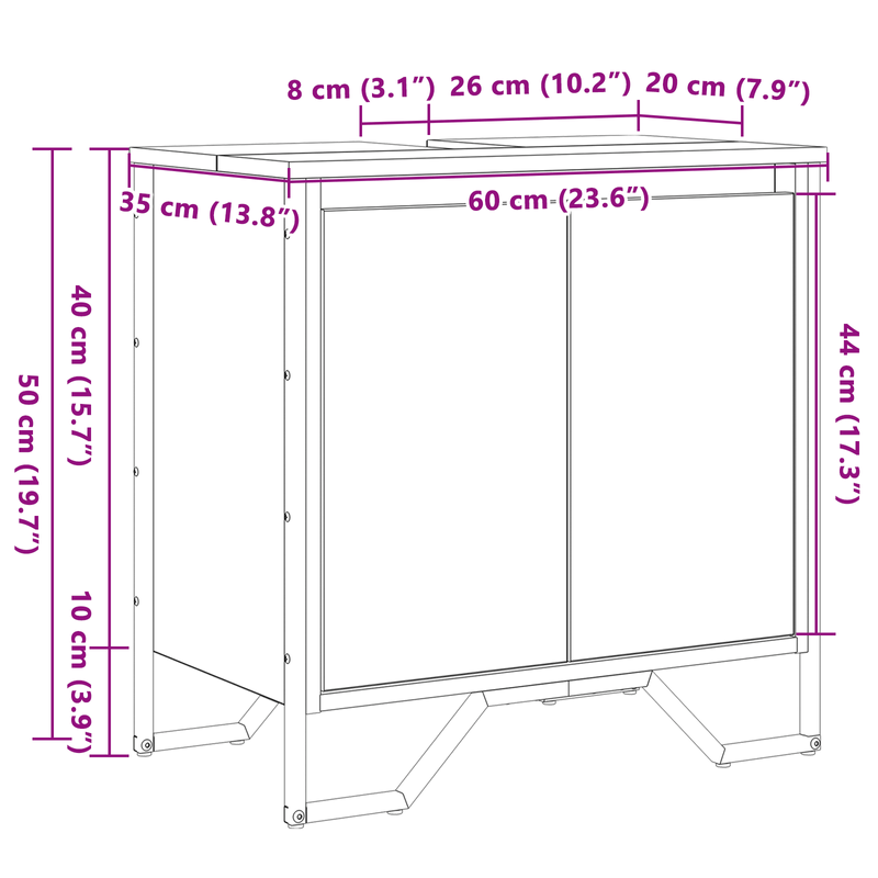 Casa si Gradina - Mobilier - Mobilier baie - Comode baie - dulap de chiuveta stejar artisanal 60x35x50 cm lemn prelucrat - Infinity.ro