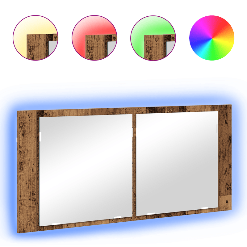 Casa si Gradina - Mobilier - Mobilier baie - Comode baie - Dulap oglinda LED Lemn Vechi 100x12x45 cm Lemn Ingineresc - Infinity.ro