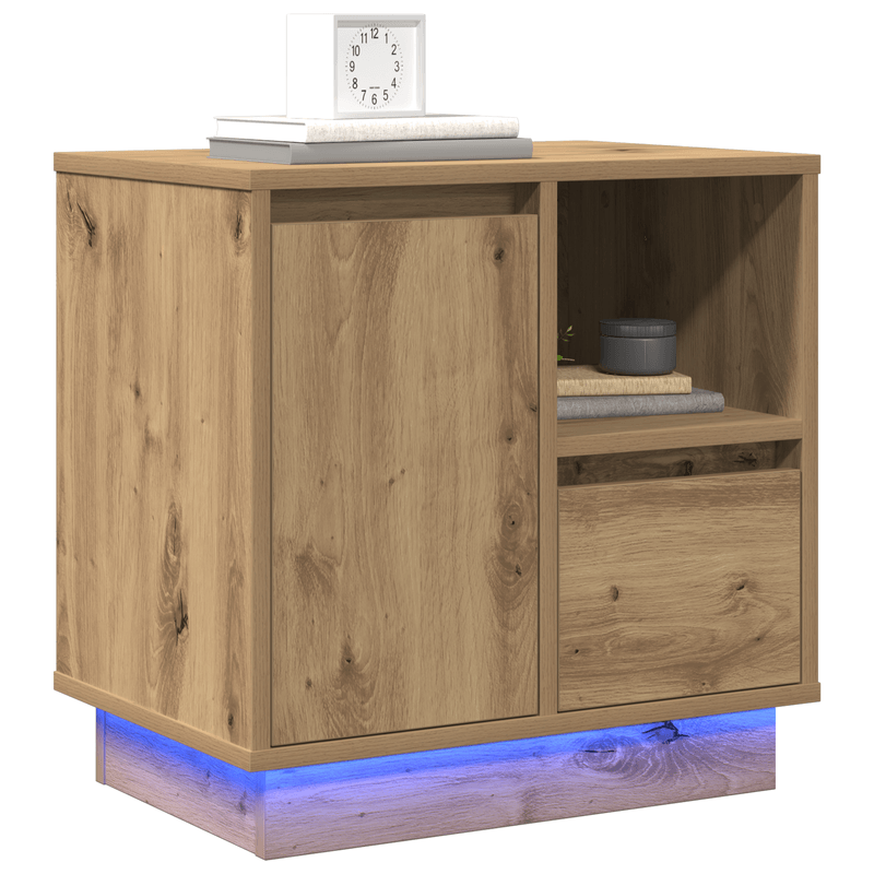 Casa si Gradina - Mobilier - Comode si corpuri - Noptiere - Noptiera cu LED 2 buc Artisan Stejar 50x34,5x50 cm - Infinity.ro