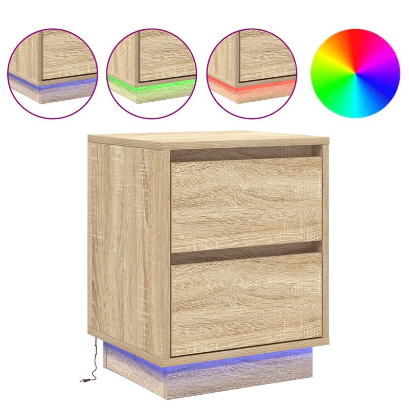 Casa si Gradina - Mobilier - Comode si corpuri - Noptiere - Noptierile cu LED 2 pcs Sonoma Oak 39x34.5x50 cm - Infinity.ro