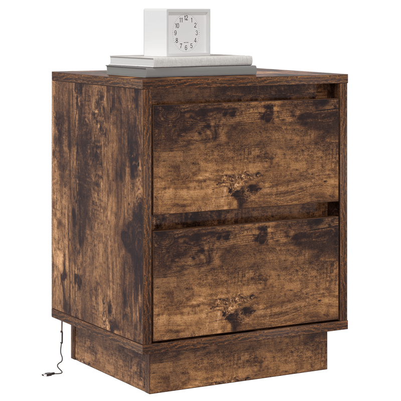 Casa si Gradina - Mobilier - Comode si corpuri - Noptiere - Noptiere cu lumini LED 2 piese Stejar fumuriu 39x34.5x50 cm - Infinity.ro