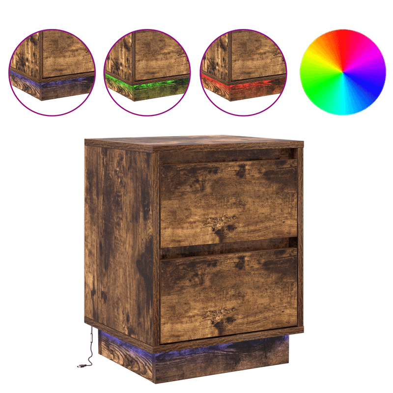 Casa si Gradina - Mobilier - Comode si corpuri - Noptiere - Noptiere cu lumini LED 2 piese Stejar fumuriu 39x34.5x50 cm - Infinity.ro