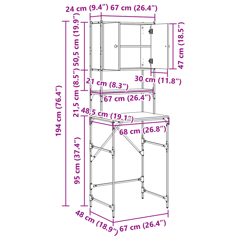 Electronice si Electrocasnice - Masini de spalat vase - Accesorii masini de spalat vase - Dulap pentru masina de spalat Stejar Negru 68x48.5x194 cm - Infinity.ro